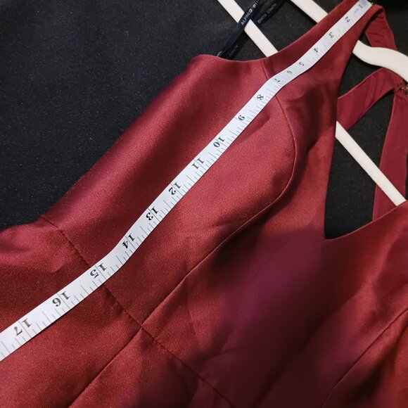 NEW Alfred Sung V-Neck Satin Trumpet‎ Gown with Side Slit, Burgundy #D761 - Picture 10 of 14